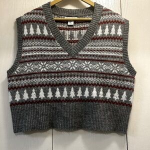 Gray Holiday Christmas Fair Isle Boxy Cropped Sweater Vest London Kaye Size M